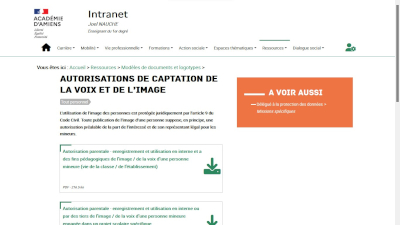 La page des autorisations de captation de la voix et de l'image sur le nouveau site du Rectorat d'Amiens dédié aux personnels et aux enseignant(e)s