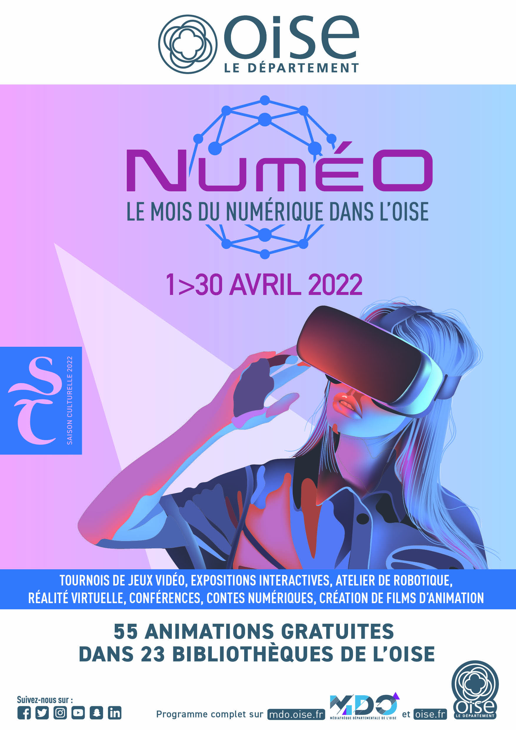 Festival NUMÉO : Le mois du numérique dans l'Oise (avril 2022), organisé par la Médiathèque Départementale de l'Oise. Avec notamment deux conférences sur les pratiques numériques des enfants, ados et la parentalité numérique avec la psychologue clinicienne, Vanessa Lalo.