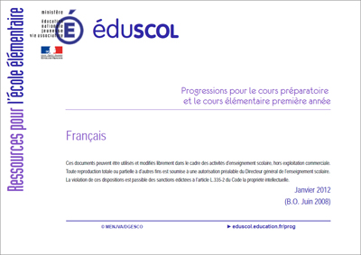 Exemple de présentation des progressions pour l'école élémentaire, par domaines d'enseignement (janvier 2012)