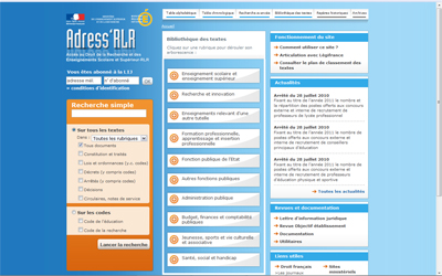 Page d'accueil du site Adress'RLR