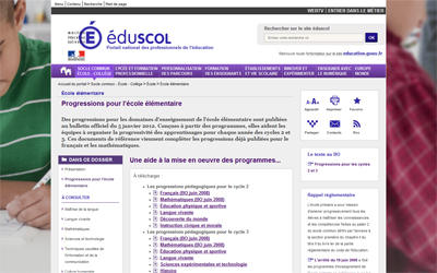 Éduscol : Accueil du portail > Socle commun - École - Collège > École > École élémentaire > Progressions pour l'école élémentaire
