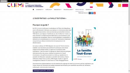 Le guide "La famille Tout-Écran" sur le site du CLÉMI 